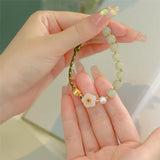 Hetian Jade Beads Peach Blossom Women Bracelet Ethnic Rope Pearl Jewelry