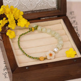 Hetian Jade Beads Peach Blossom Women Bracelet Ethnic Rope Pearl Jewelry