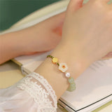 Hetian Jade Beads Peach Blossom Women Bracelet Ethnic Rope Pearl Jewelry
