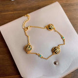 Natural Hetian Jade Bracelet Retro Chinese Style Fu Character Silver Bracelet