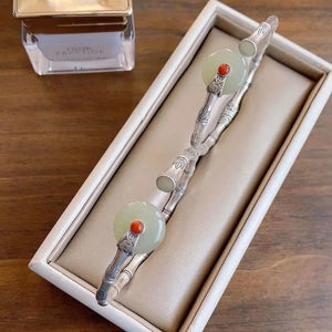 Hetian Jade Bracelet S925 Silver Pendant Vintage Bamboo Joint Opening