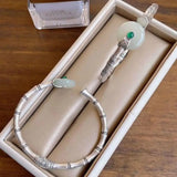 Natural Hetian Jade Bracelet S925 Sterling Silver Vintage Bamboo Joint Bracelet