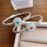 Hetian Jade Bracelet S925 Silver Pendant Vintage Bamboo Joint Opening