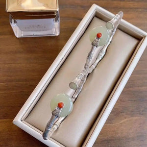 Hetian Jade Bracelet S925 Silver Pendant Vintage Bamboo Joint Opening