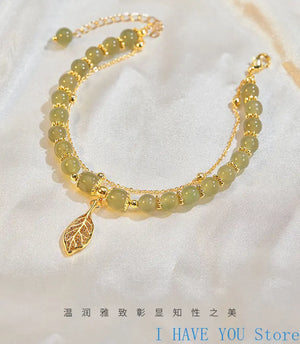 Hetian Jade Bracelet Women's Chinese Style, Hand String Light Beads