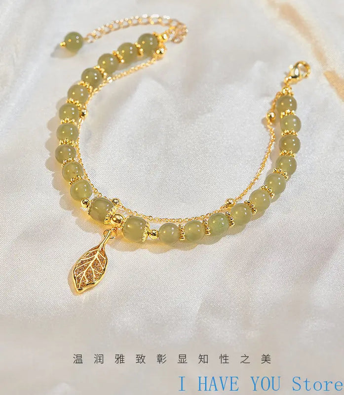 Hetian Jade Bracelet Women's Chinese Style, Hand String Light Beads