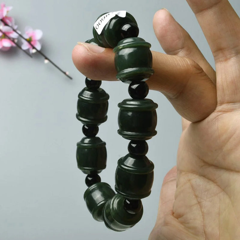 Hetian Jade Beaded Bracelet Mens Stretch Jewelry