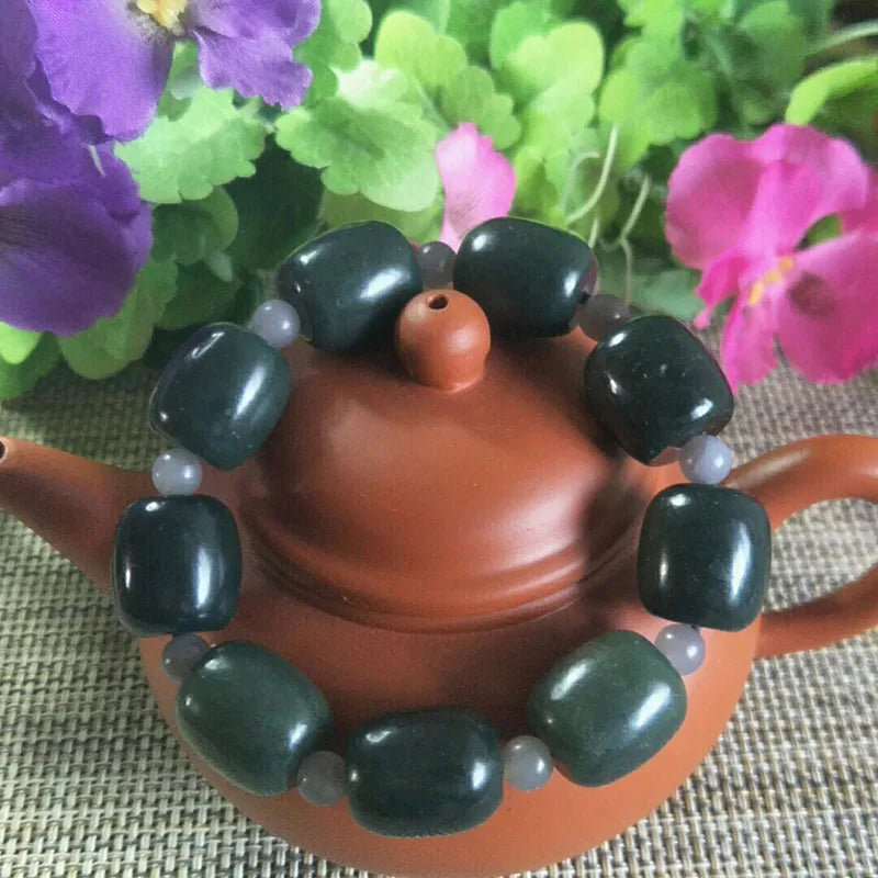 Hetian Jade Bucket Bead Bracelet Lucky Amulet Fine Jewelry