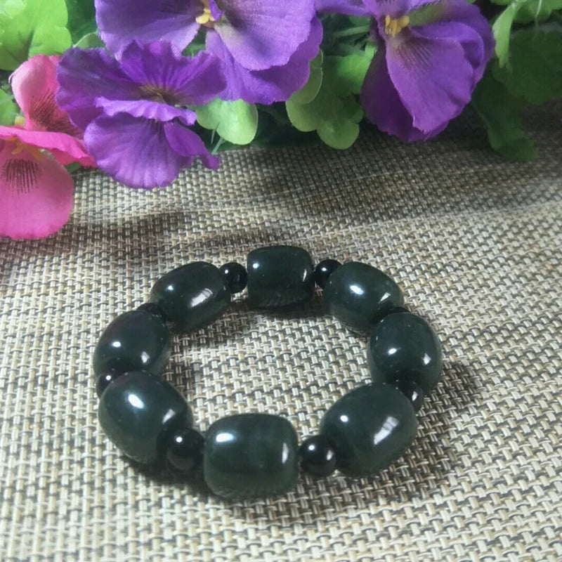 Hetian Jade Bucket Beads Jade Bracelet Fine Jewelry Lucky Exorcise Evil Spirits