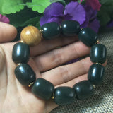 Natural Hetian Jade Bucket Beads Bracelet Lucky Auspicious Amulet