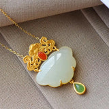 Vintage Hetian Jade Butterfly Lock Pendant 925 Silver Thick Inlaid