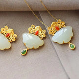 Vintage Hetian Jade Butterfly Lock Pendant 925 Silver Thick Inlaid