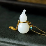 Hetian Jade Calabash Pendent S925 Silver Inlaid Ancient Jue Suet Necklace