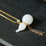 Hetian Jade Calabash Pendent S925 Silver Inlaid Ancient Jue Suet Necklace