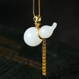 Hetian Jade Calabash Pendent S925 Silver Inlaid Ancient Jue Suet Necklace