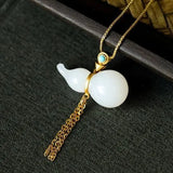 Hetian Jade Calabash Pendent S925 Silver Inlaid Ancient Jue Suet Necklace