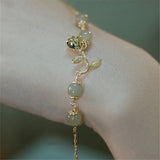 Hetian Jade Chain Bracelet with Rose Flower, Adjustable