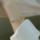 Hetian Jade Chain Bracelet with Rose Flower, Adjustable