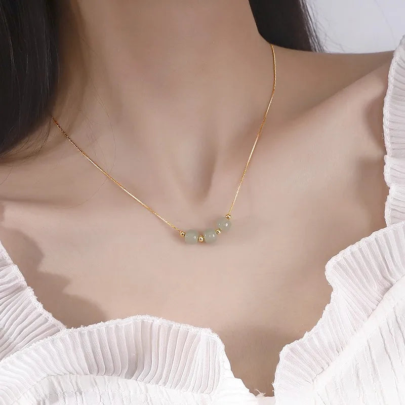 Sterling Silver Hetian Jade Charm Necklace for Women
