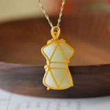 Natural Hetian Jade Cheongsam Pendant S925 Sterling Silver Inlaid Jade Cheongsam