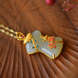 Natural Hetian Jade Cheongsam Pendant S925 Sterling Silver Inlaid Jade Cheongsam
