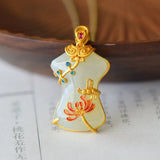 Natural Hetian Jade Cheongsam Pendant S925 Sterling Silver Inlaid Jade Cheongsam
