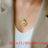 Nat. Hetian Jade Clover Pendant Necklace 925 Silver for Women