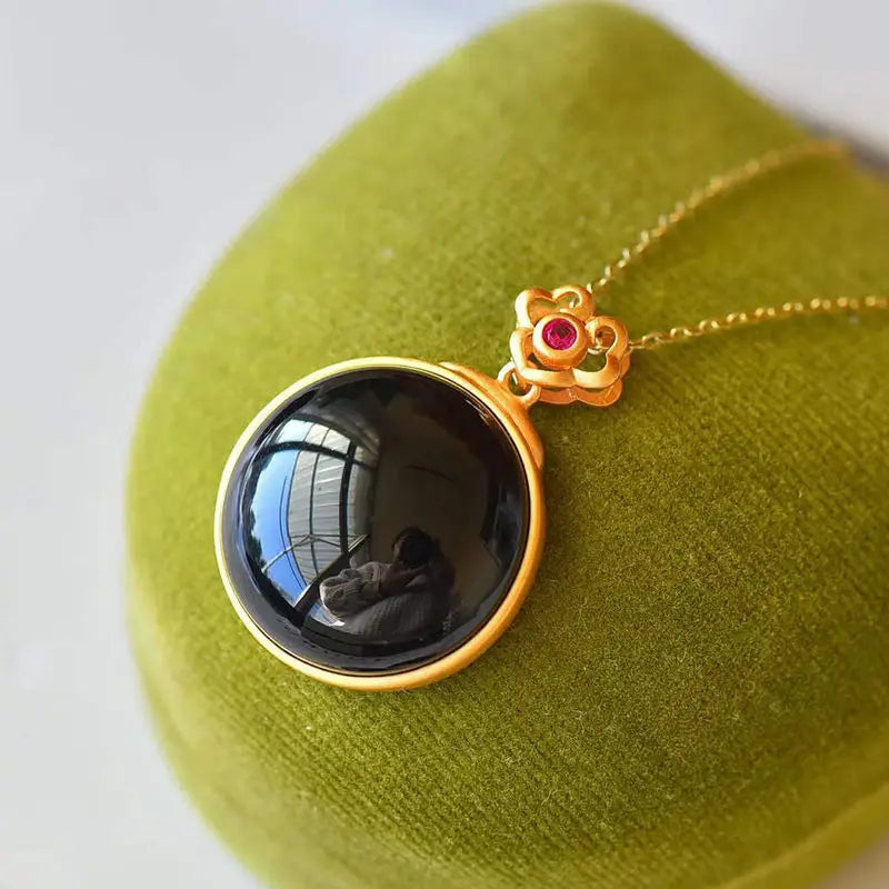 Natural Hetian Jade Dark Jade Egg Noodle Pendant Necklace Set