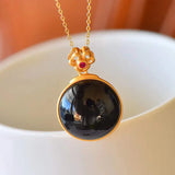 Natural Hetian Jade Dark Jade Egg Noodle Pendant Necklace Set