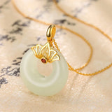 Hetian Jade Donuts Pendant 925 Silver Necklace Chalcedony Amulet Jewelry