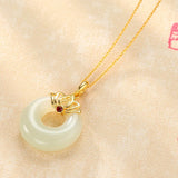 Hetian Jade Donuts Pendant 925 Silver Necklace Chalcedony Amulet Jewelry