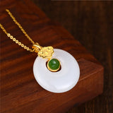 Hetian Jade Donuts Pendant 925 Silver Necklace Chalcedony Amulet Jewelry