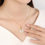 Hetian Jade Donuts Pendant 925 Silver Necklace Chalcedony Amulet Jewelry