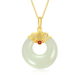 Hetian Jade Donuts Pendant 925 Silver Necklace Chalcedony Amulet Jewelry