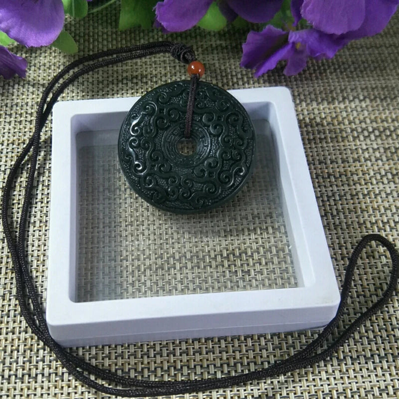 Natural Hetian Jade Double Sided Pendant Lucky Amulet