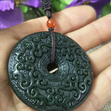 Natural Hetian Jade Double Sided Pendant Lucky Amulet