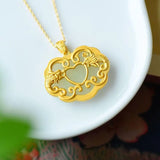Hetian Jade Double-Sided Lock Pendant Dragon Phoenix Luck S925