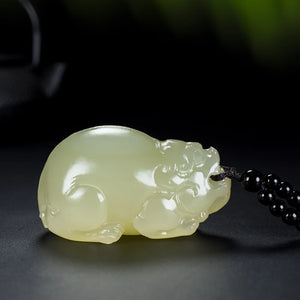 Hetian Jade Dragon Turtle Pixiu 3D Jadeite Necklace Luck Amulet