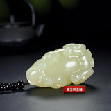 Hetian Jade Dragon Turtle Pixiu 3D Jadeite Necklace Luck Amulet