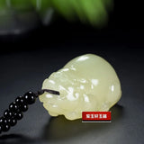 Hetian Jade Dragon Turtle Pixiu 3D Jadeite Necklace Luck Amulet
