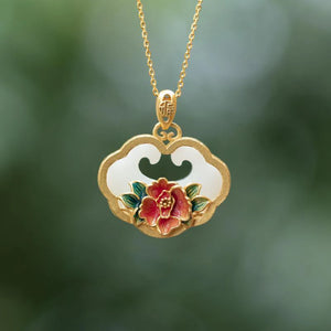 Hetian Jade Enamel Porcelain Flower Ladies Pendant Retro Palace Style Jewelry
