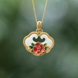 Hetian Jade Enamel Porcelain Flower Ladies Pendant Retro Palace Style Jewelry