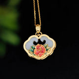 Hetian Jade Enamel Porcelain Flower Ladies Pendant Retro Palace Style Jewelry