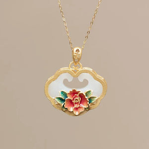 Hetian Jade Enamel Porcelain Flower Ladies Pendant Retro Palace Style Jewelry