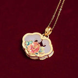 Hetian Jade Enamel Flower Pendant Retro Style Jewelry
