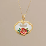Hetian Jade Enamel Porcelain Flower Ladies Pendant Retro Palace Style Jewelry