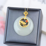 Natural Hetian Jade Fairy Pendant S925 Sterling Silver Gilding Ruyi Buckle