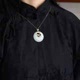 Natural Hetian Jade Fairy Pendant S925 Sterling Silver Gilding Ruyi Buckle