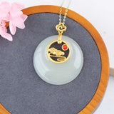 Natural Hetian Jade Fairy Pendant S925 Sterling Silver Gilding Ruyi Buckle