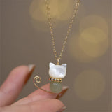 Hetian Jade Pearl Necklace Lazy Cat Pendant 14K Filled Chain Niche Women Jewelry
